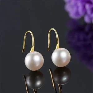 Dainashi Silver Gold Color 8-9mm Pearl Stud Earrings